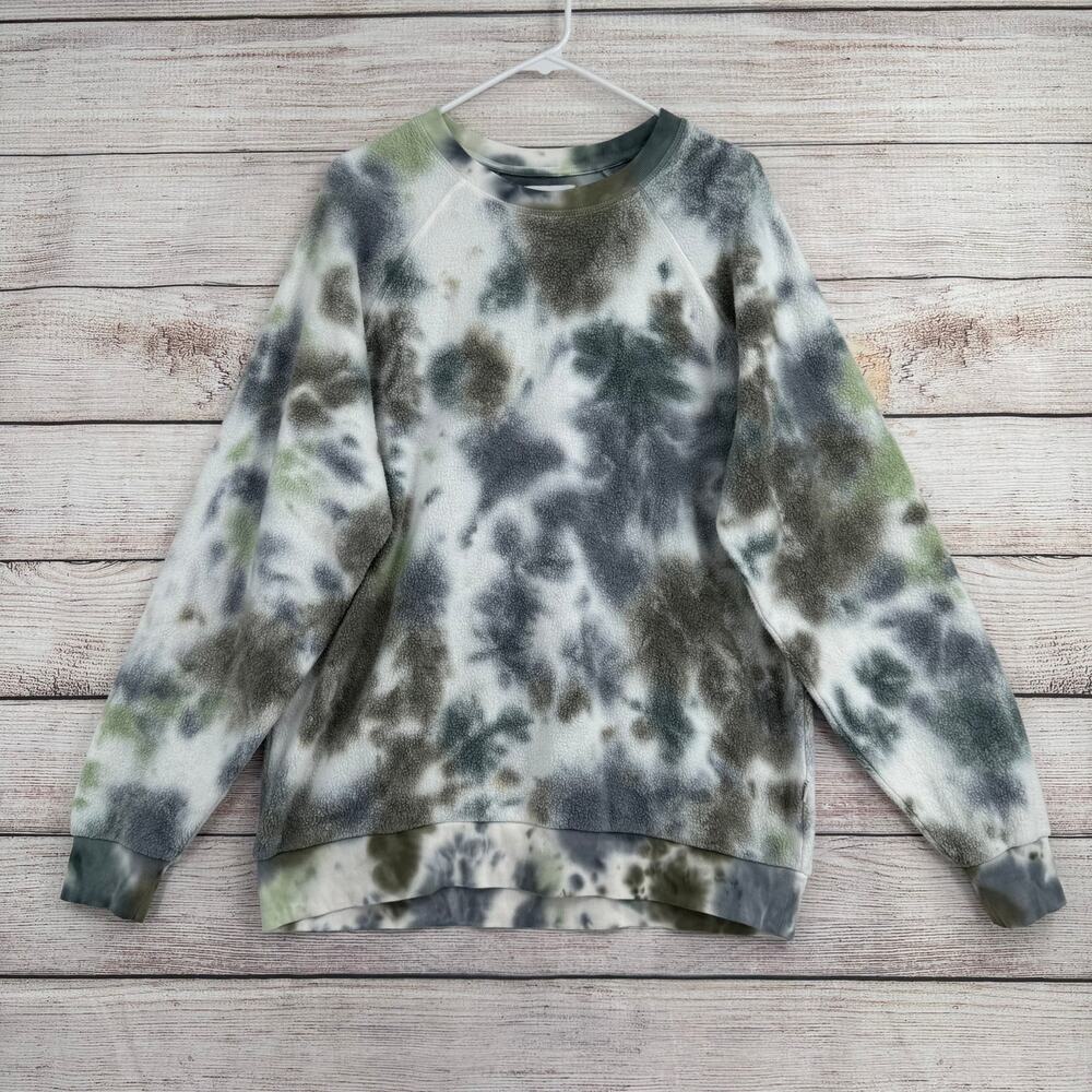 FEAT Tie‎ Dye Blanket Blend Crewneck Sweatshirt Womens Large White Green Gray